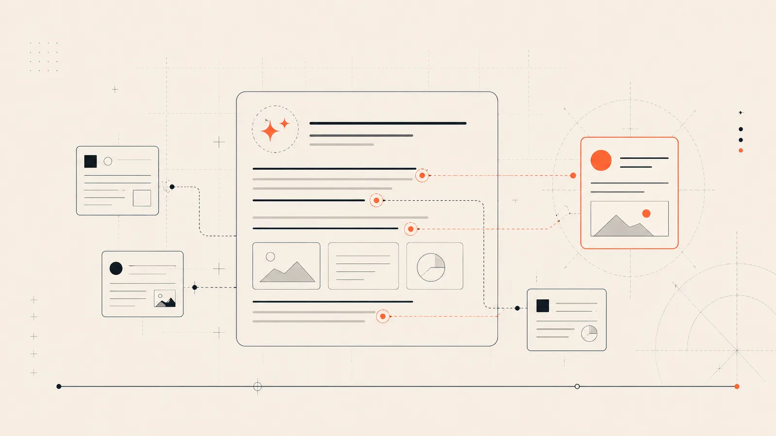 Editorial illustration of a brand cited as the answer inside AI search results.